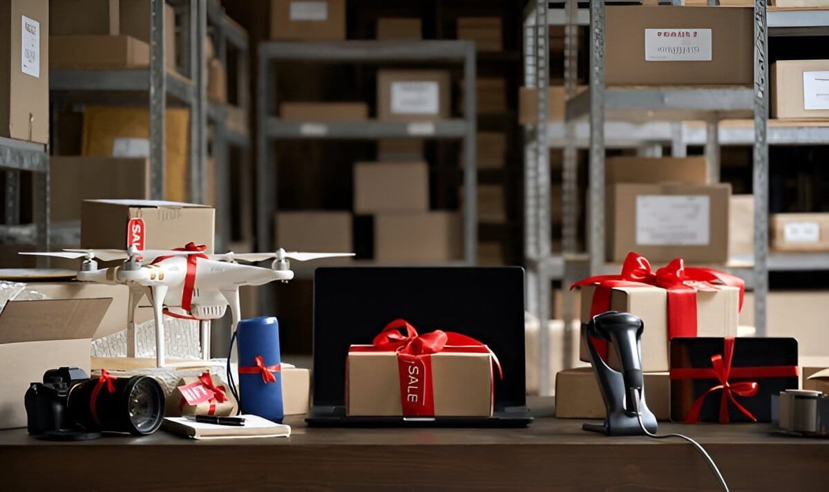Items of tech deals in a warehouse