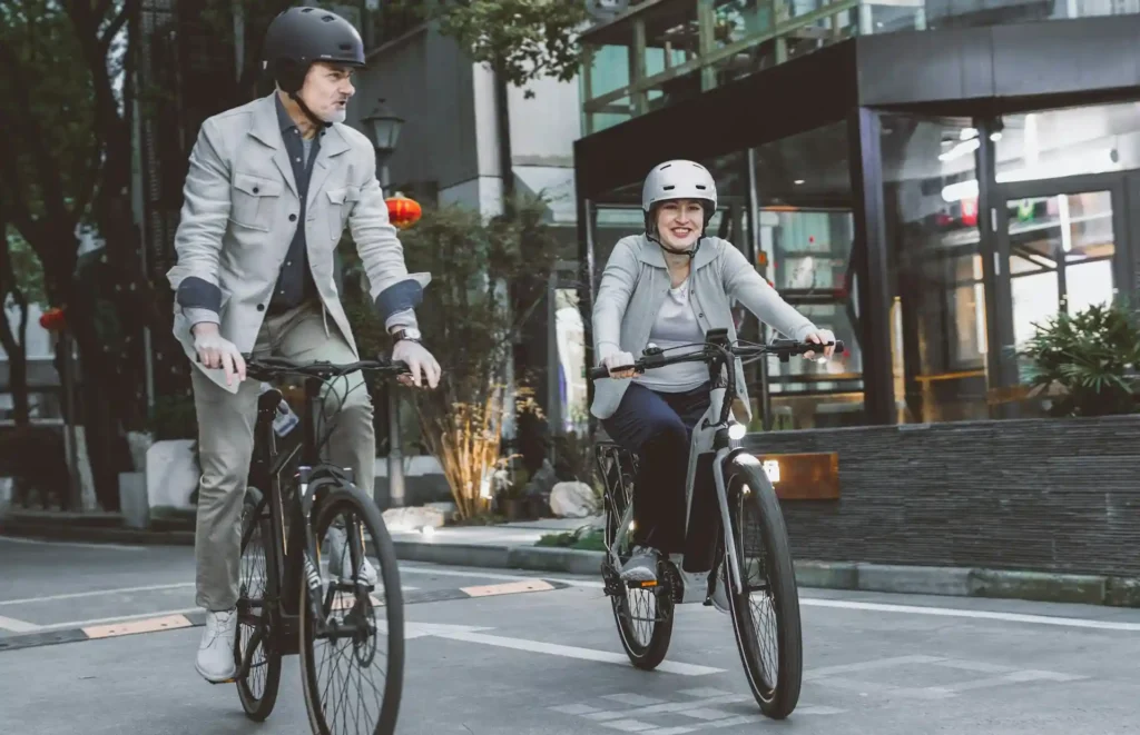 A couple using best bike helmet for electric bike
